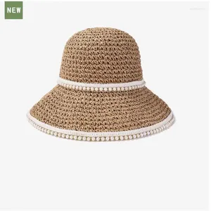 Brede rand hoeden zomer voor vrouwen handgemaakte kralen stroming zon hoed vrouwelijk outdoor casual strand zonneschool floppy sunhat koreaans zoet