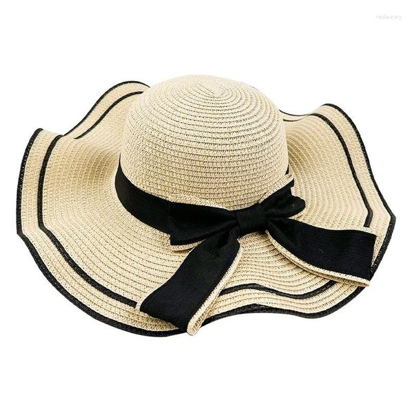 Grands chapeaux d'été été pour femmes chapeau de soleil vacances plage dames fashion plate bowknot dame décontractée paille