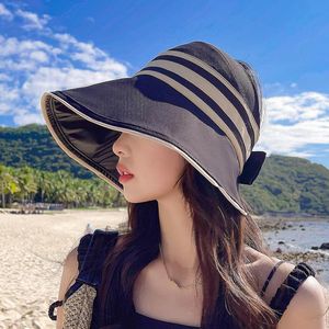 Chapeaux à large bord été pour femmes crème solaire pliable haut vide chapeau de soleil extérieur femme grande casquette de plage disquette Gorro SpringWide