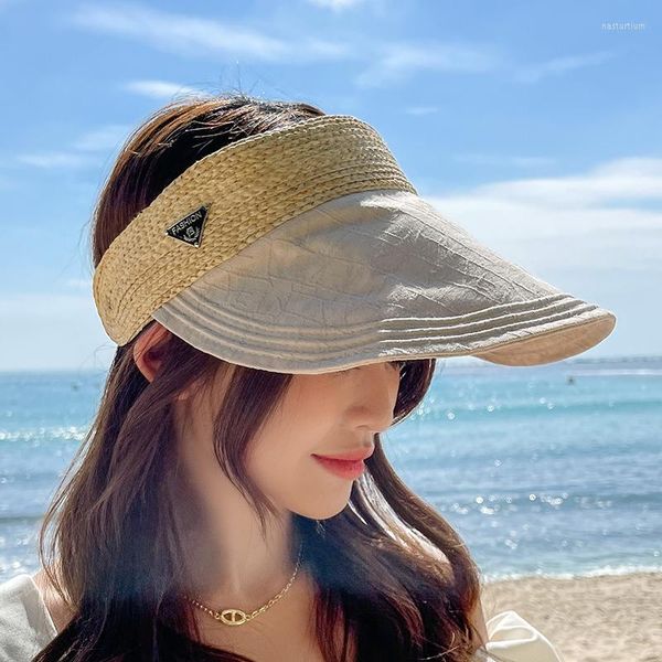 Sombreros de borde anchos Verano para mujeres que ensanchan la supervisión vacía Visor Femenina ajustable Gapas de paja Sol Sol Chapeu Femininowide