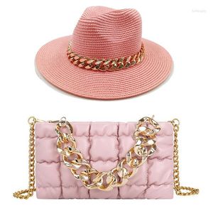 Brede rand hoeden zomerhoed en tassen set grote ketting accessoires dames zonbescherming strome dames mode panama jazz cap 2023wide