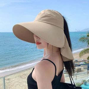 Chapeaux à bord large chapeau d'été pour femmes UV Protection Solar Place Bucket Pliable Ponytail Voyage Panama Caps Femme