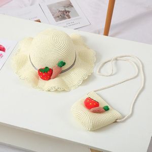 Sombreros de ala ancha, sombrero transpirable de flores para niños de verano con bolsos, bonitos bolsos para niñas, moda de paja, protección Uv, playa SHT011 Elob22