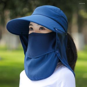 Brede rand hoeden zomer dames vizieren zonbescherming ademende deksel gezicht masker outdoor fietsen grote piekhoed cap voor vrouwen sunhat