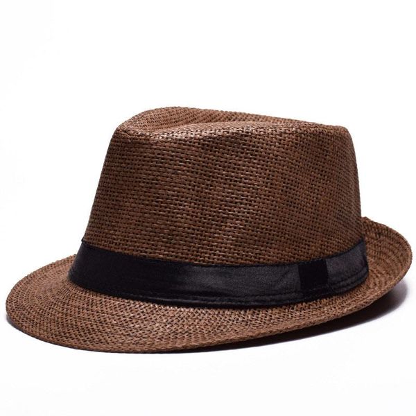 Chapeaux à large bord été hommes femmes oeillet paille jazz Fedora chapeau plage haut ruban casquette beige marron kaki blanc noir bleu