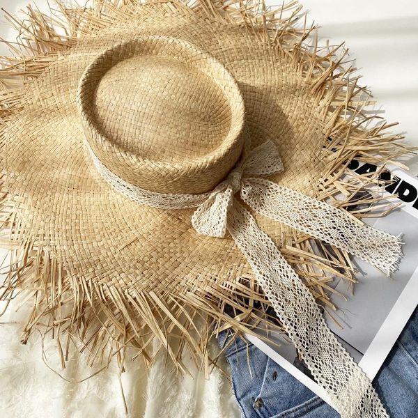 Sombreros de ala ancha, sombrero de paja de rafia Natural de verano para mujer, vacaciones, viajes, playa, tejido hecho a mano, Panamá, protección solar femenina