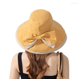 Sombreros de ala ancha Verano Sombrilla al aire libre Pescador Sombrero Grande Protector solar Arco de mujer Sun Bucket Cap Cuenca para mujeres