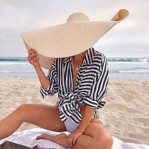 Brede rand hoeden zomer oversized strand grote zon hoed voor vrouwen gevouwen dame meisjes buiten vakantie UV Bescherming Straw Groothandel