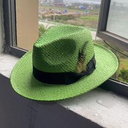 Sombreros de ala ancha Verano Panamá para mujeres Hombres Papel Paja Pluma Banda Fedora Sun Hat Beach Vocación