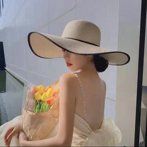 Brede rand hoeden zomer stevige kleur floppy zon hoed vrouwen groot strand reizen opvouwbare stro zonnebrandcrème UV bescherming panama capwide