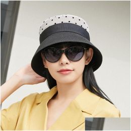 Chapeaux larges d'été St Femmes Plat Top Polka Dot Panama Sun Cap Loisirs Fedora Voyage en plein air Sunsn Chapeau Chapeau Femmewide Drop Deliv Dh786