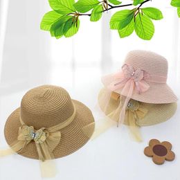 Brede rand hoeden zomer rietje voor vrouwen meisjes ademende zon emmer dop kanten bowknot lint soild kleur dames panama caps