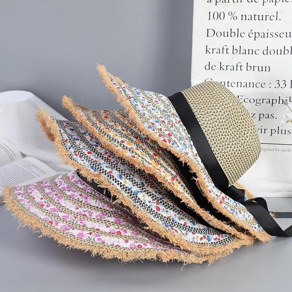 Sombreros de ala ancha Sombrero de paja de verano Fedora para mujeres Venta al por mayor Visera Vacaciones Playa Sol Francés Retro Topper