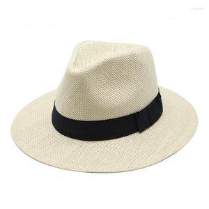 Chapeaux à large bord chapeau de paille d'été unisexe Panama Jazz casquette de plage de vacances en plein air avec bande Fedora Sun