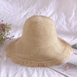 Chapeaux à large bord Chapeau de paille d'été Femme Pliant extérieur Parasol Bord Mode Creux Femmes Plage 2022 Elegante Furry Acce M8m0