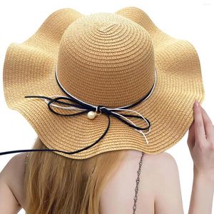 Chapeaux à large bord Chapeau de paille d'été Femme Sun Floppy Roll Up Sortie Visière Vacances Cool Bord de mer Plage Auti-UV Chapeau Chapeau