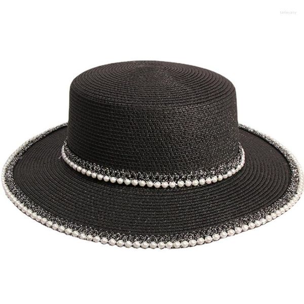Sombreros de ala ancha Sombrero de paja de verano Visera de perla Mujeres Chapeau Femme Masculino Fedora Protección UV Panamá Playa HatWide