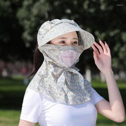 Sombreros de ala ancha, sombrero para el sol de verano, transpirable con visera de abanico, protección Uv para mujer, máscara facial, cubierta para el cuello, pescador grande hueco