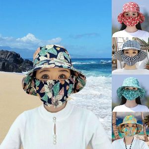 Brede rand hoeden zomerzon hoed voor vrouwen buiten zonnebrand masker werk UV Protection emmer met gezichtskracht toerisme zonneschaduw