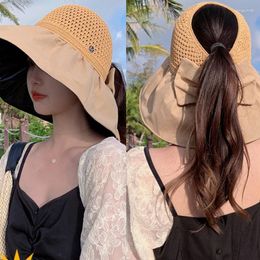 Chapeaux à bord large du chapeau de soleil d'été extérieur plage pliant portable en caoutchouc noir creux creux papillon polyvalent féminin
