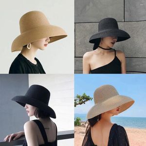 Brede rand hoeden zomer zon retro bescherming rand visser floppy elegante kleur stevige hoed top stro vrouwen rond strand S9P6