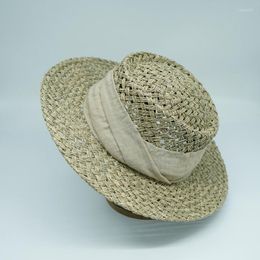 Chapeaux à large bord été soleil femmes mode fille chapeau de paille de mer ruban arc plage décontracté haut plat Panama visière os Feminino