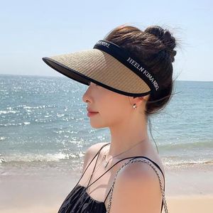 Chapeaux à large bord été parasol chapeau paille tissé Protection UV cheveux cerceau soleil pour femmes en plein air plage seau casquettes