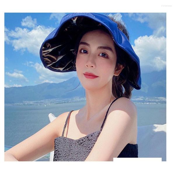 Sombreros de ala ancha Sombrilla de verano Sombrero de mujer Versión coreana Máscara facial grande Gorra de niña de concha roja Aro de pelo portátil y rizado Sun Lady Headgear
