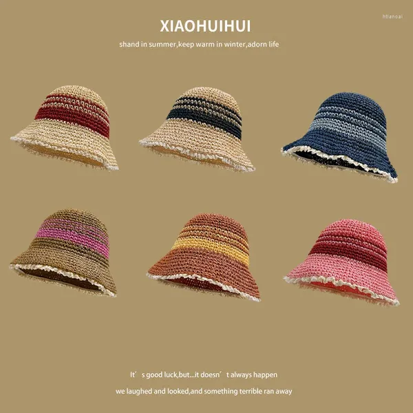 Chapeaux à large bord été doux frais bord de dentelle chapeau de paille femmes bord de mer vacances plage couleur mixte ombrage pêcheur