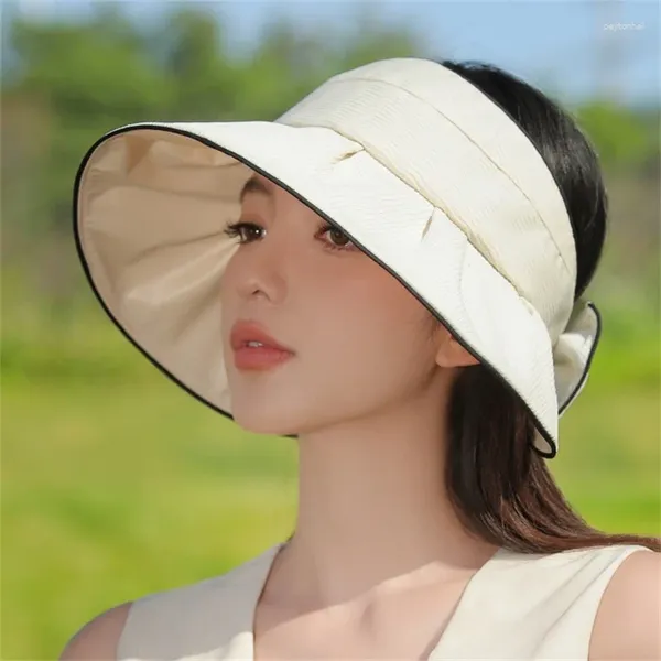 Chapeaux à bord large du chapeau sol-soleil d'été pour les femmes coréennes coréen vide haut gel noir grand pour couvrir la coquille du visage Sunshade