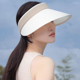 Chapeaux à larges bords Été UV Protection Visière Couverture Réglable Élastique Sport Chapeau Grand Vide Top Femme Lettre Pare-Soleil Cap Vélo Soleil HatWide Pr