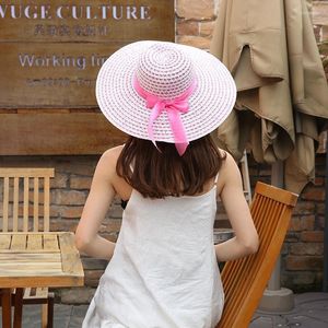 Sombreros de ala ancha de paja blanca de verano para mujer, protección UV, sombrero flexible de Panamá para playa, sombrero con lazo para mujer, Oliv22