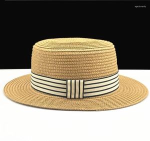 Brede rand hoeden zomer dames schipper strand hoed vrouwelijk casual panama lady merk klassiek bowknot rietje flat sun fedora eer22