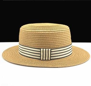 Brede rand hoeden zomer dames schipper strand hoed vrouwelijk casual panama hoed lady merk klassieke bowknot stroming flat sun hoed vrouwen fedora r230214