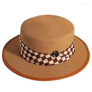 Brede rand hoeden zomer dames bot hoed vrouwelijk casual panama lady lint klassiek bowknot flat sun fedoras reizen strand haatwide oliv22