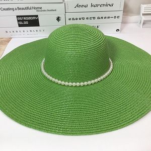 Sombreros de ala ancha verano mujeres perla sombrero de paja borde grande protector solar gorra femenina sol playa para viajes al aire libre plegable