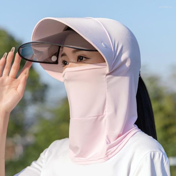 Sombreros de ala ancha, máscara facial de verano para mujer, versión protectora solar, sombrero, cubierta para el cuello, ciclismo, Anti-UV, al aire libre, eléctrico, plegable