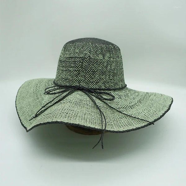 Chapeaux à large bord Été Femmes Vacances Grand Dégradé Orange Bleu Beige Bohème Chapeau De Paille Parasol Et Crème Solaire Casquette De Panne De Plage