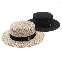 Brede rand hoeden zomer vrouwen sunhat flat top weave straw cap voor vrouwelijke 56-58 cm hoofdomtrek buiten strandvakantie kleine ty0092wide ol