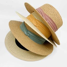 Brede rand hoeden zomer vrouwen wijd rand hoed chapeau paille lady lint zon hoeden schipper panama strandhoeden feminino hoed kentucky derby ascot g230227