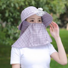 Brede rand hoeden zomer vrouwen met fan caps zon uv bescherming pastorale thee plukken casual trip buiten nek hoed