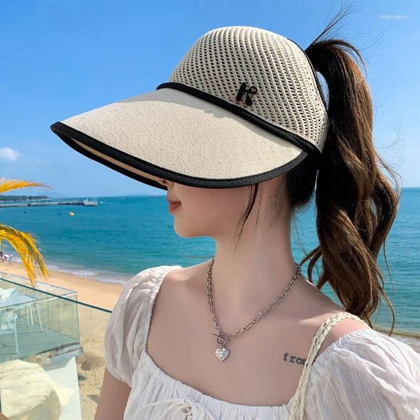 Sombreros de ala ancha Sol para mujer Moda Coreana Verano Vacío Tapa de protección superior Mujer Viseras de playa Casquette Hat