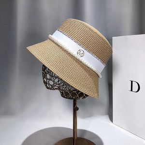 Chapeaux à bord large soleil pour femmes mode perle paille de paille