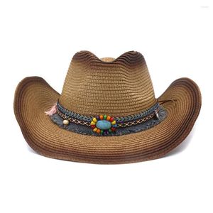 Brede rand hoeden zon hoed voor vrouwen zomer zonnebrandcrème westerse cowboy stijlvol tend stroming strand met turquoise steen hz37