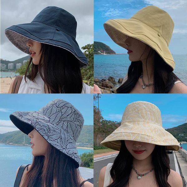 Sombreros de ala ancha Sombrero para el sol Mujer Verano al aire libre Cubo plegable Grande Negro Beige Caqui Café Protector solar Fashio