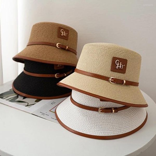 Chapeaux à large bord chapeau de soleil femme été paille à dessus plat style britannique petit bassin tissé protection courte