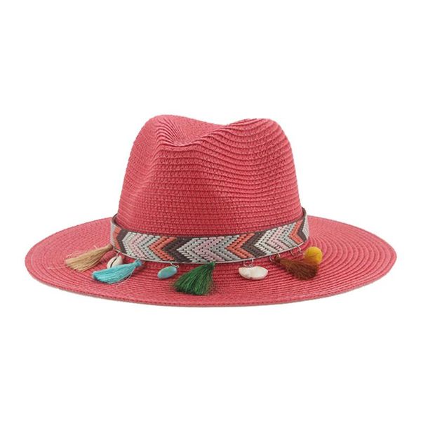 Hombras anchas de sombreros Sol Women Band de la cadena de verano Western Cowboy Beach Viajes informales Gorras para Mujerwide