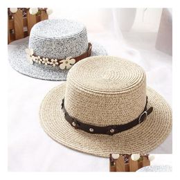 Sombreros de ala ancha Sombreros para el sol Trigo Verano para mujeres Top plano St Hat Viaje de primavera Entrega de entrega Accesorios de moda Sombreros, bufandas Guantes Sombreros DHFwn