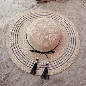 Chapeaux à large bord Sun Shade Hat Style euro-américain British Eaves Fringe Straw Summmer Holiday Sunscreen Beach Fashion Women Cap H147Wide