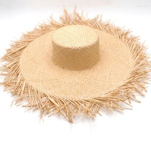 Chapeaux à large bord Sun Summer Beach Hat Panama frangé pour femme Oversized Floppy Jazz